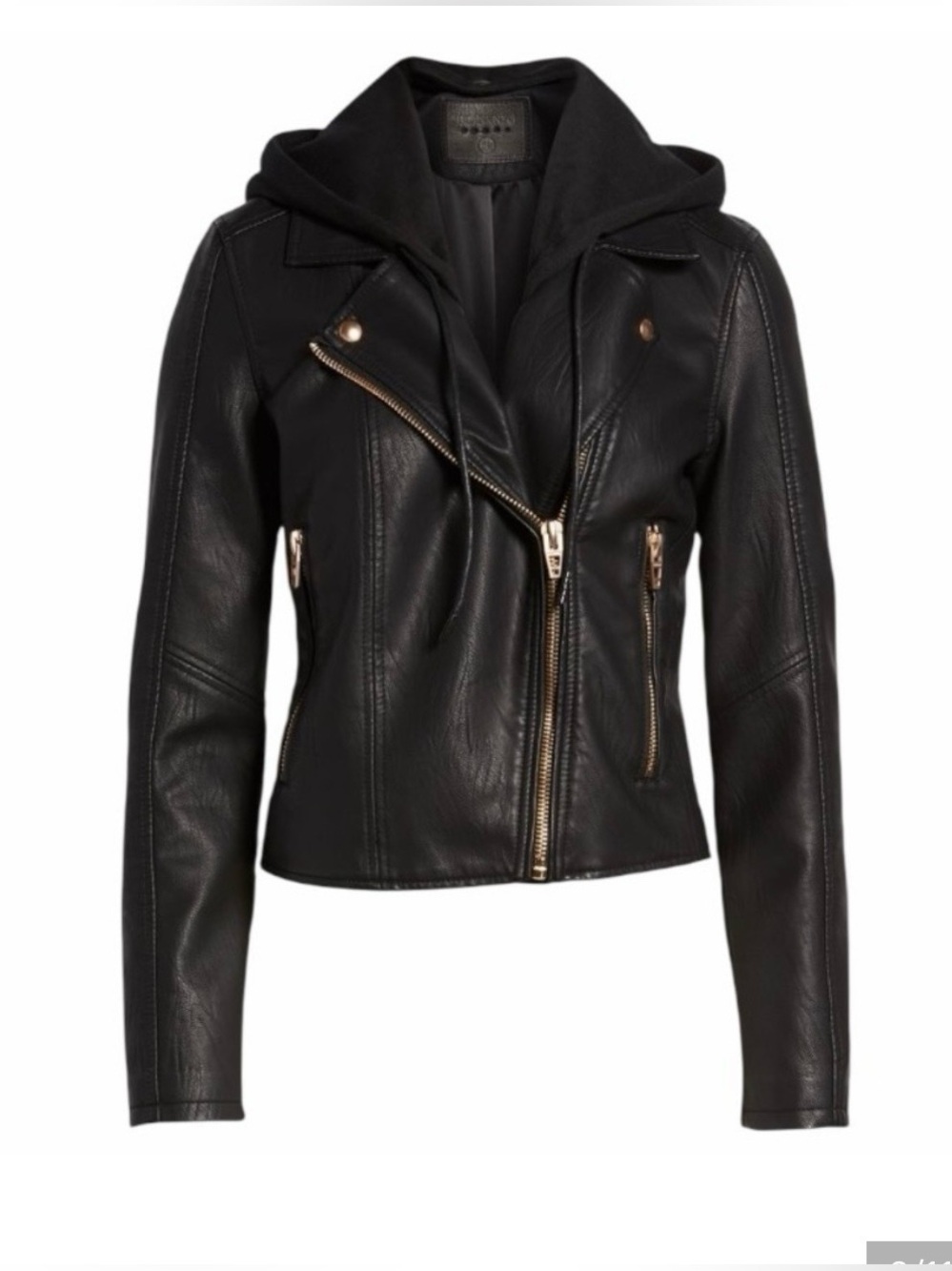 Blank NYC Black Faux Leather Hooded Moto Jacket « Meant to be»